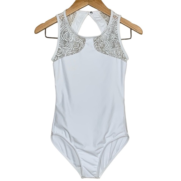 Wear Moi Other - Wear Moi White Noelie Burnout Tulle Insert Keyhole Back Tank Leotard